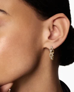 Stax Chain Link Hoop Earrings 18K Yellow Gold with Diamonds, 23.8mm