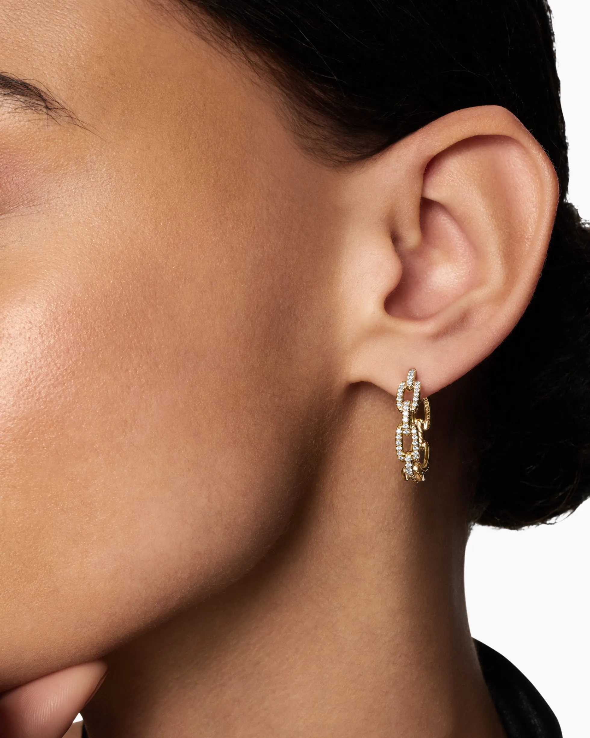 Stax Chain Link Hoop Earrings 18K Yellow Gold with Diamonds, 23.8mm
