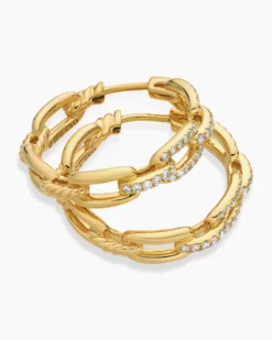 Stax Chain Link Hoop Earrings 18K Yellow Gold with Diamonds, 23.8mm