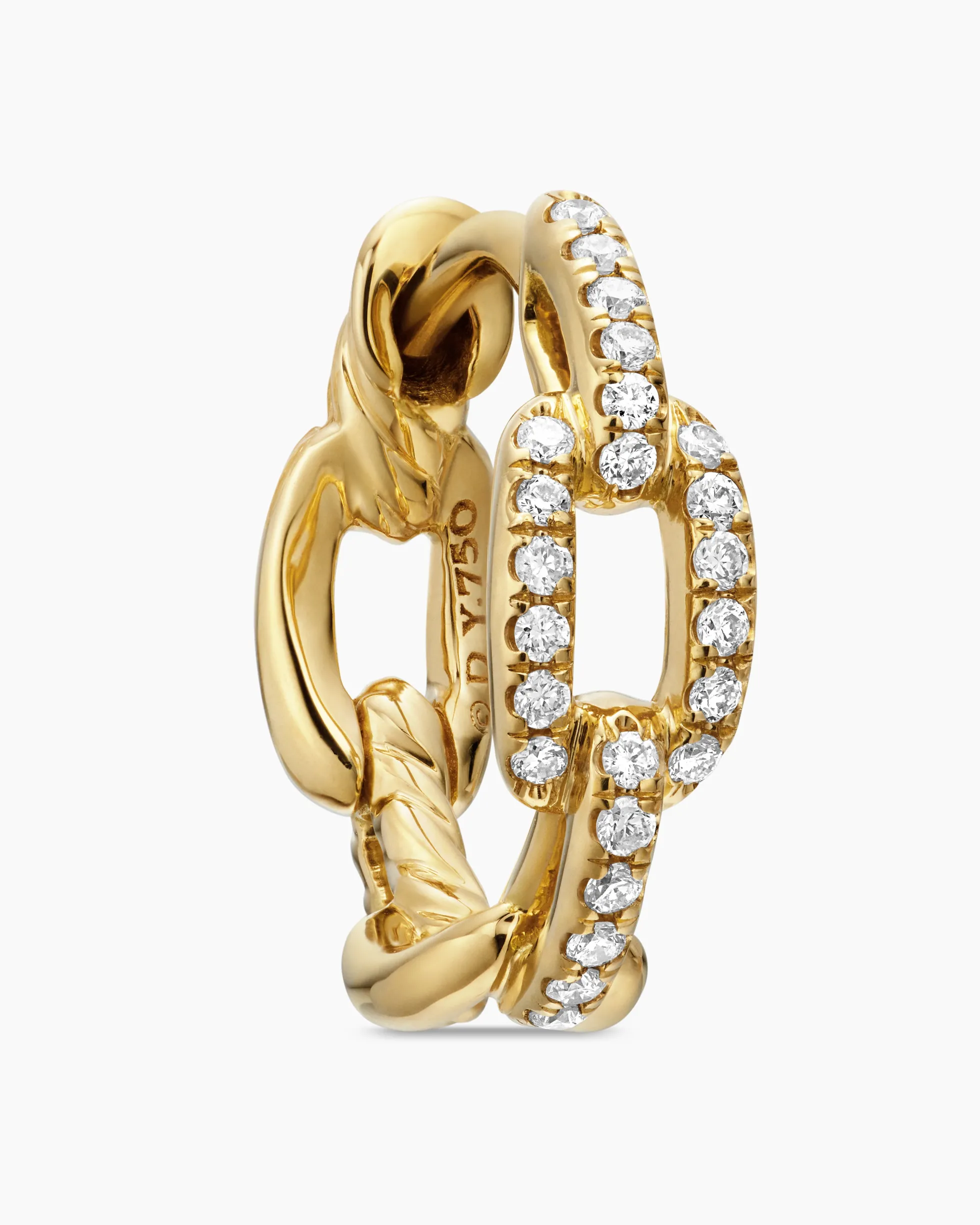 Stax Chain Link Huggie Hoop Earrings 18K Yellow Gold with Diamonds, 12.5mm