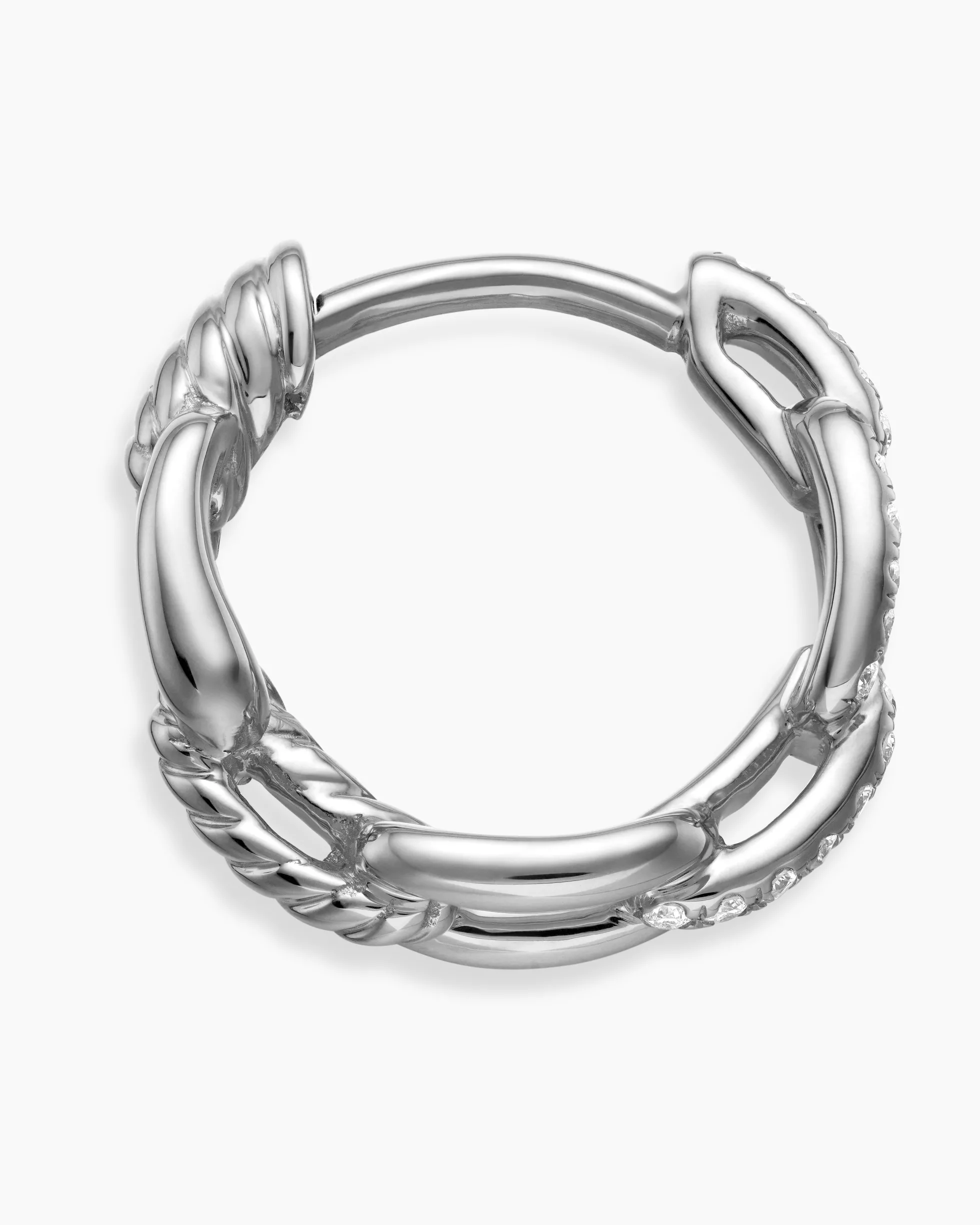Stax Chain Link Huggie Hoop Earrings 18K White Gold with Diamonds, 12.5mm