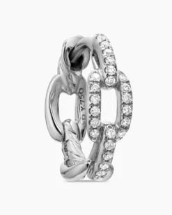 Stax Chain Link Huggie Hoop Earrings 18K White Gold with Diamonds, 12.5mm