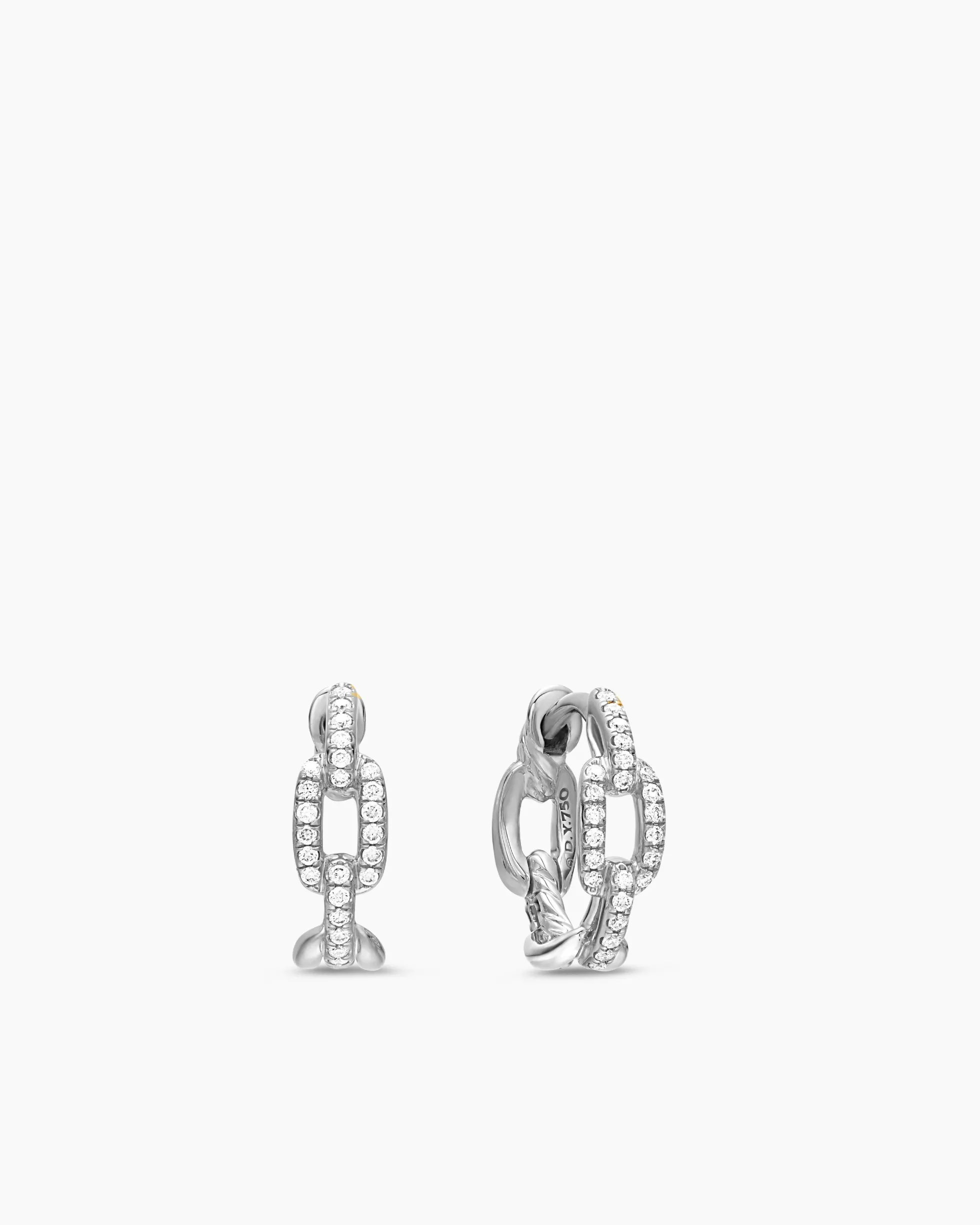 Stax Chain Link Huggie Hoop Earrings 18K White Gold with Diamonds, 12.5mm
