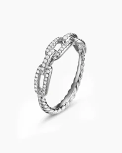 Stax Chain Link Ring 18K White Gold with Diamonds, 4.5mm