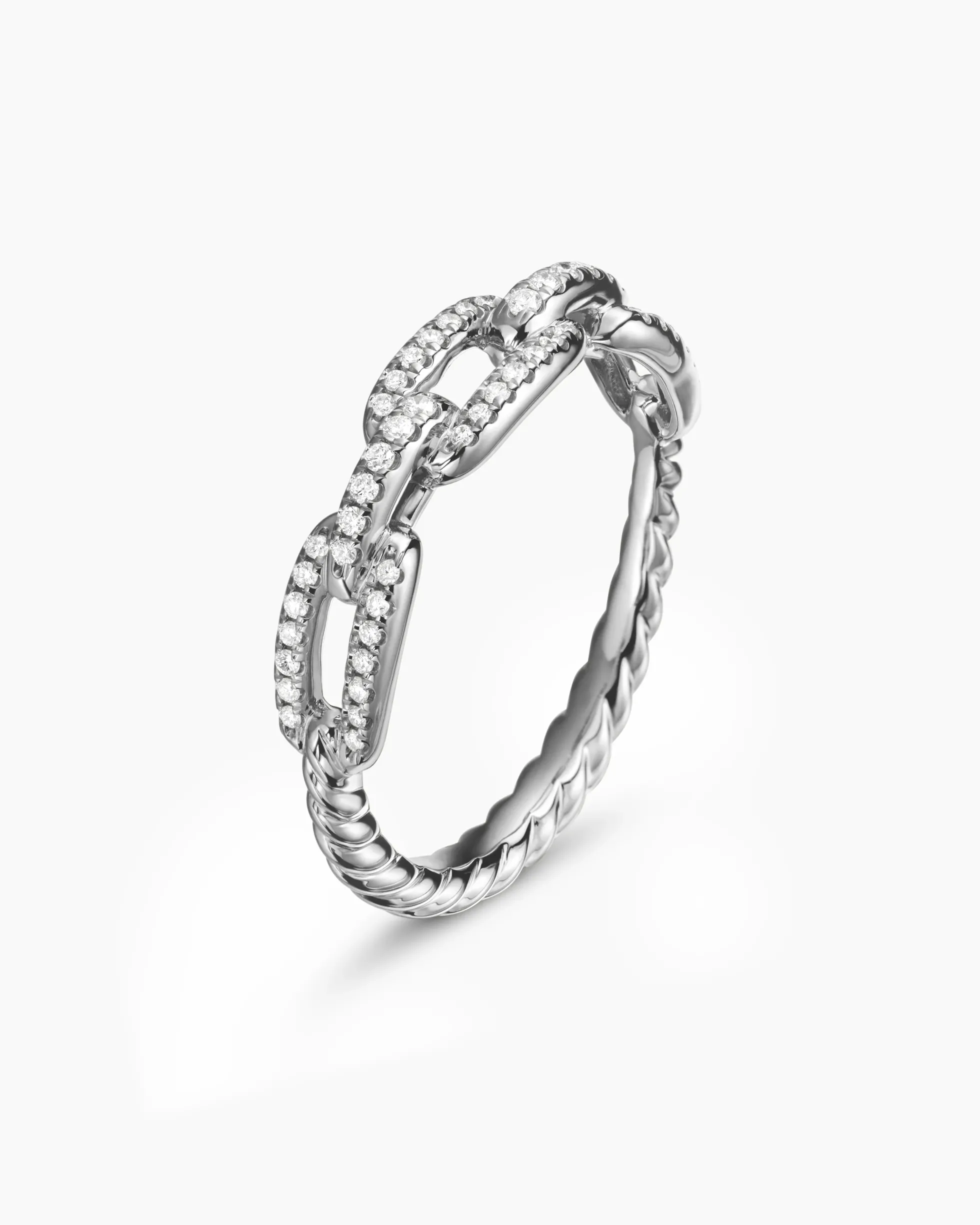 Stax Chain Link Ring 18K White Gold with Diamonds, 4.5mm