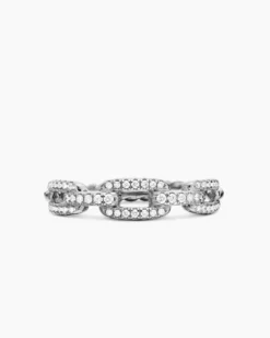 Stax Chain Link Ring 18K White Gold with Diamonds, 4.5mm