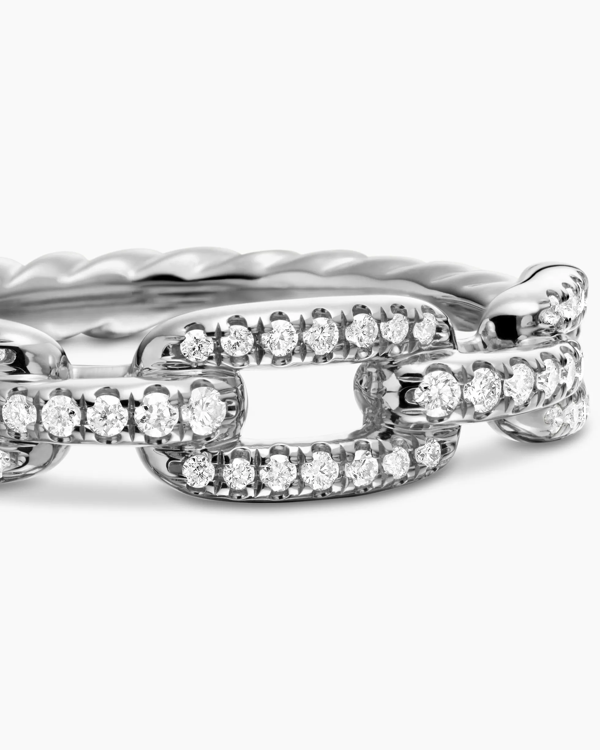 Stax Chain Link Ring 18K White Gold with Diamonds, 4.5mm