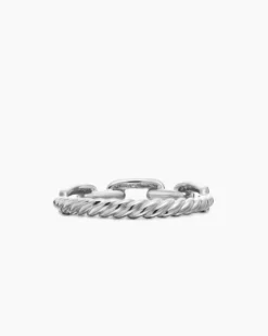 Stax Chain Link Ring 18K White Gold with Diamonds, 4.5mm