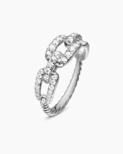 Stax Chain Link Ring 18K White Gold with Diamonds, 7mm