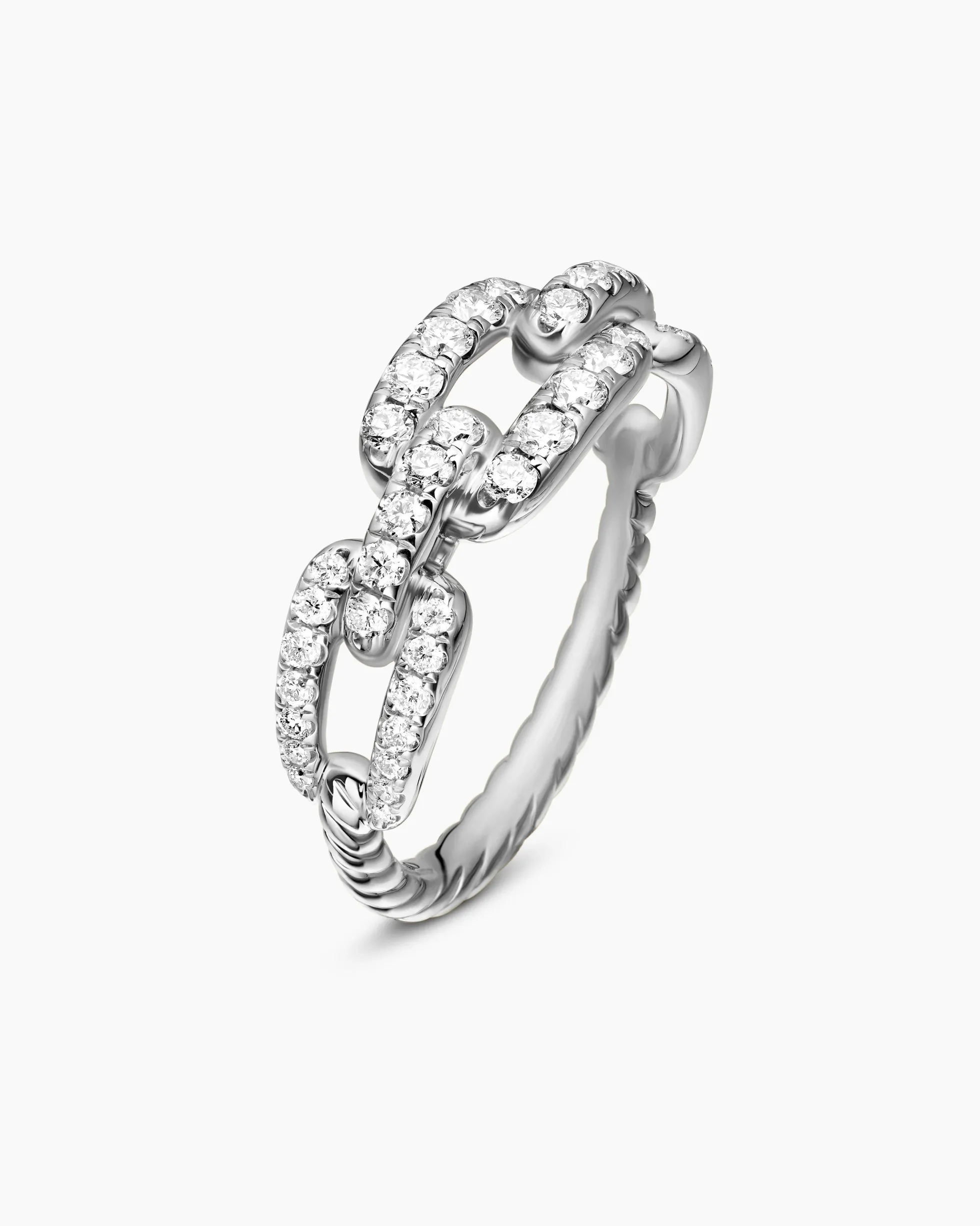Stax Chain Link Ring 18K White Gold with Diamonds, 7mm