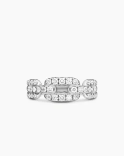 Stax Chain Link Ring 18K White Gold with Diamonds, 7mm
