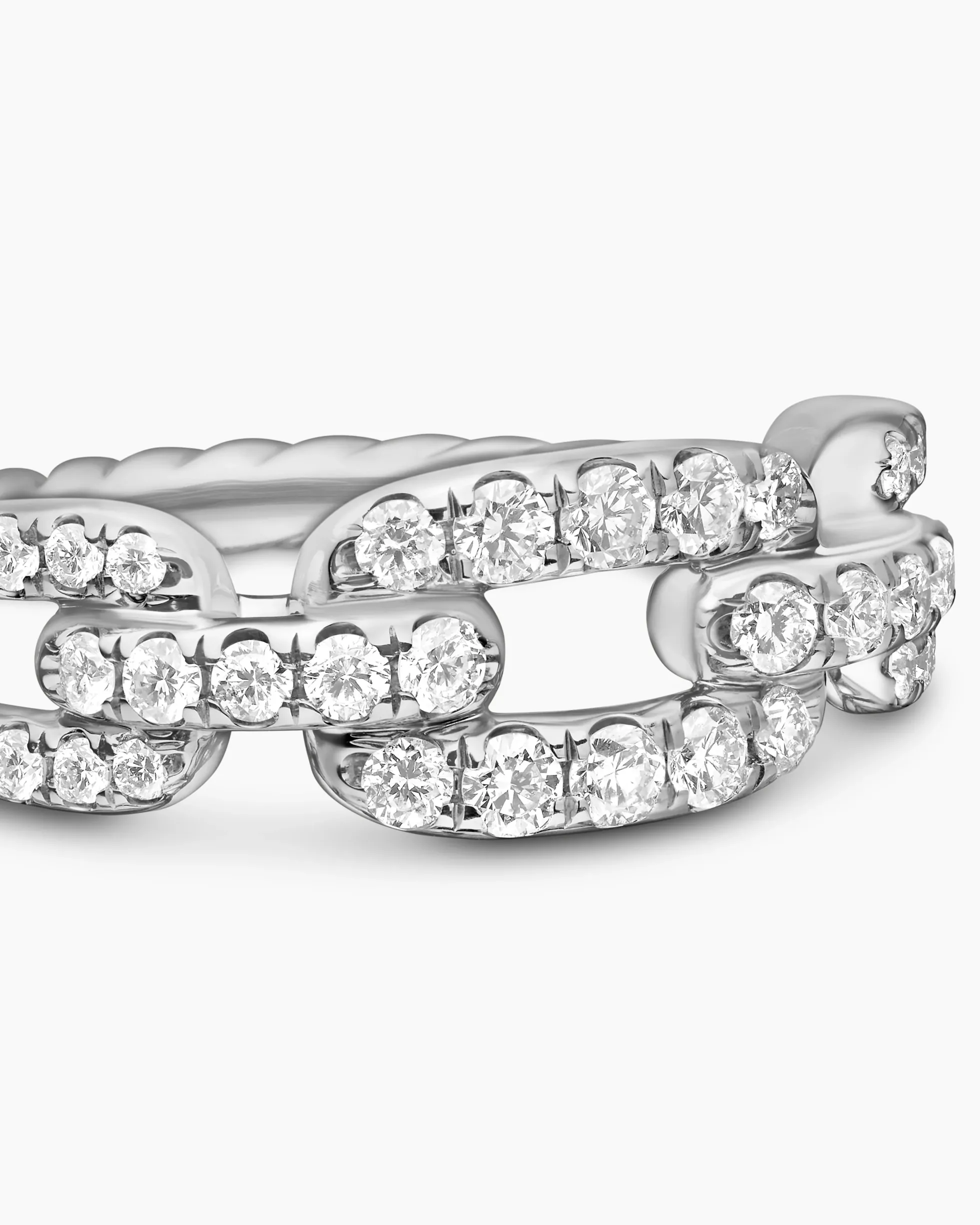Stax Chain Link Ring 18K White Gold with Diamonds, 7mm