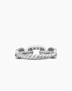 Stax Chain Link Ring 18K White Gold with Diamonds, 7mm