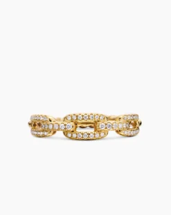 Stax Chain Link Ring 18K Yellow Gold with Diamonds, 4.5mm