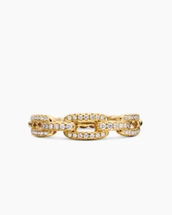 Stax Chain Link Ring 18K Yellow Gold with Diamonds, 4.5mm