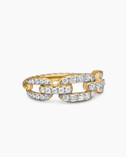 Stax Chain Link Ring 18K Yellow Gold with Diamonds, 7mm