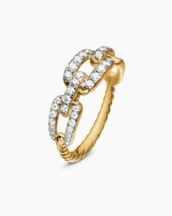 Stax Chain Link Ring 18K Yellow Gold with Diamonds, 7mm