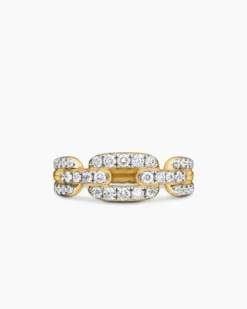 Stax Chain Link Ring 18K Yellow Gold with Diamonds, 7mm