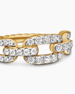 Stax Chain Link Ring 18K Yellow Gold with Diamonds, 7mm