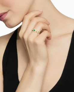 Stax Chain Link Stone Ring 18K Yellow Gold with Diamonds and Emerald, 7mm