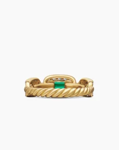 Stax Chain Link Stone Ring 18K Yellow Gold with Diamonds and Emerald, 7mm
