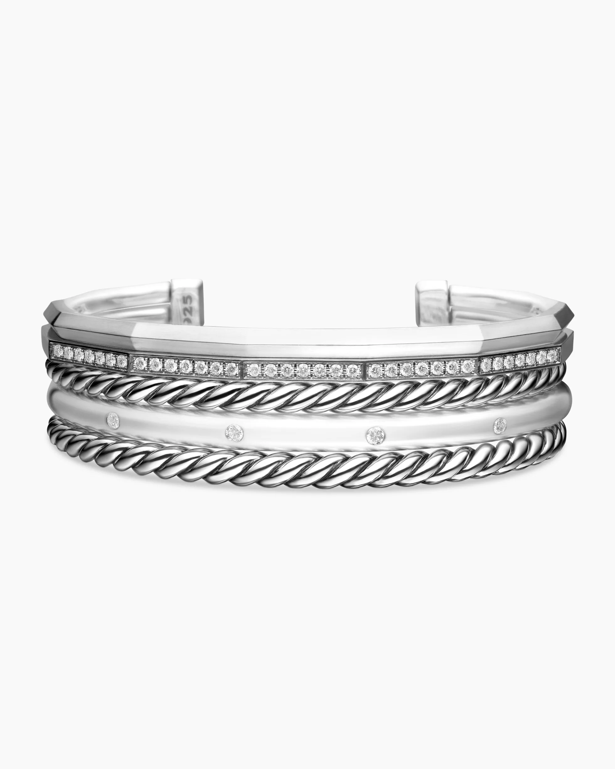 Stax Five Row Cuff Bracelet Sterling Silver with Diamonds, 16mm