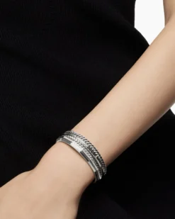 Stax Five Row Cuff Bracelet Sterling Silver with Diamonds, 16mm