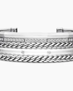 Stax Five Row Cuff Bracelet Sterling Silver with Diamonds, 16mm
