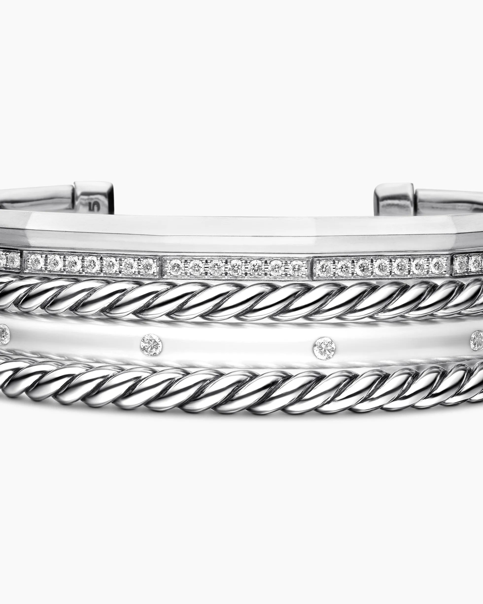 Stax Five Row Cuff Bracelet Sterling Silver with Diamonds, 16mm