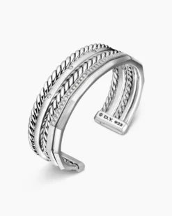 Stax Five Row Cuff Bracelet Sterling Silver with Diamonds, 16mm