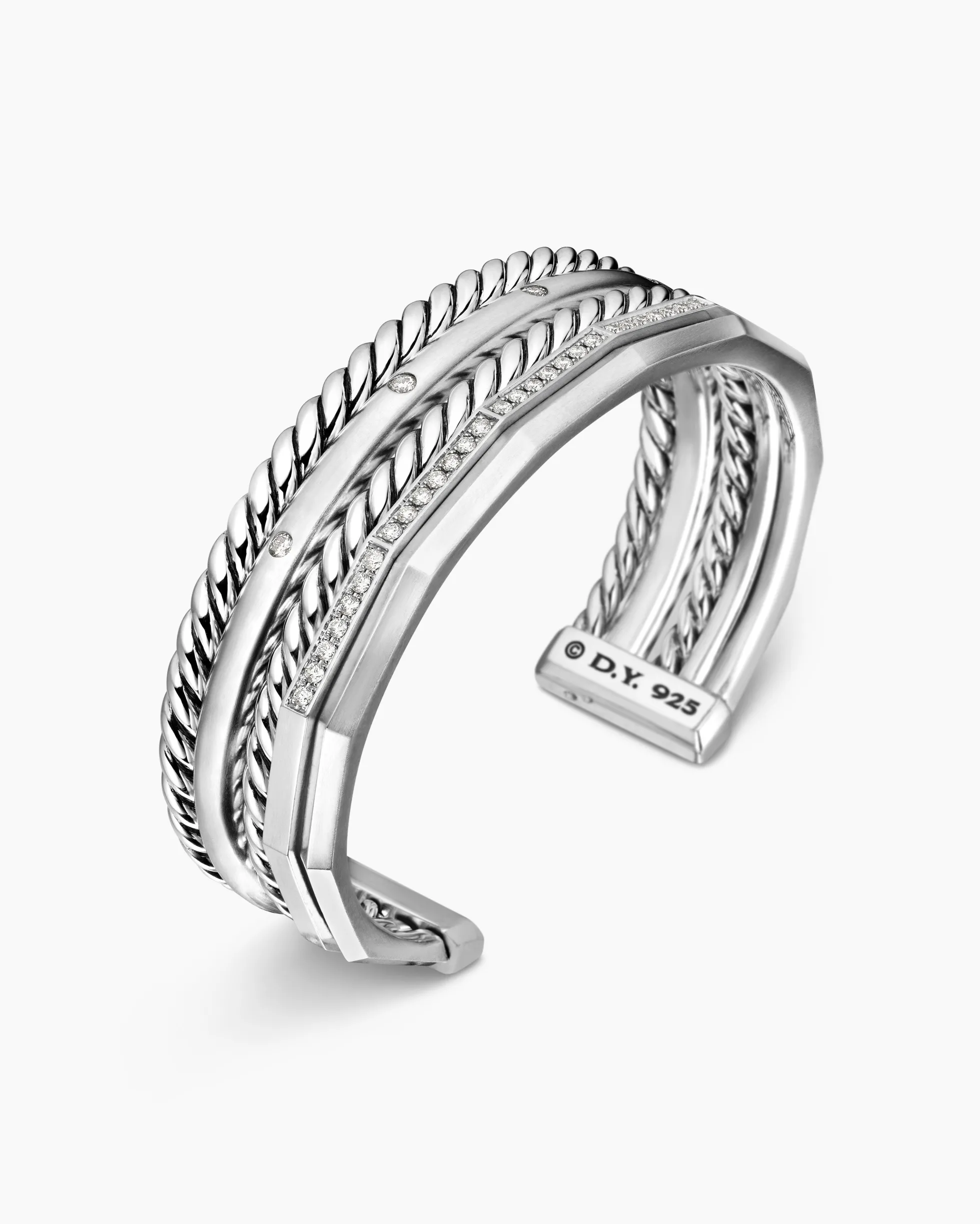 Stax Five Row Cuff Bracelet Sterling Silver with Diamonds, 16mm