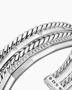 Stax Five Row Cuff Bracelet Sterling Silver with Diamonds, 16mm