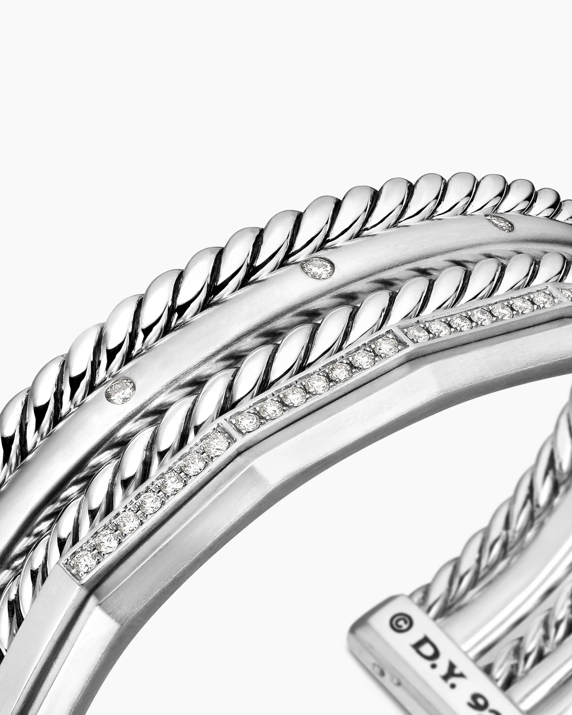 Stax Five Row Cuff Bracelet Sterling Silver with Diamonds, 16mm