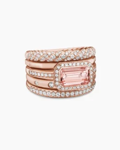 Stax Five Row Ring 18K Rose Gold with Morganite and Diamonds, 14mm