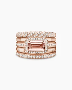 Stax Five Row Ring 18K Rose Gold with Morganite and Diamonds, 14mm