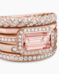 Stax Five Row Ring 18K Rose Gold with Morganite and Diamonds, 14mm