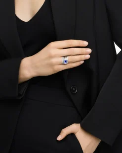 Stax Five Row Ring 18K White Gold with Tanzanite and Diamonds, 14mm