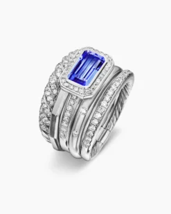 Stax Five Row Ring 18K White Gold with Tanzanite and Diamonds, 14mm