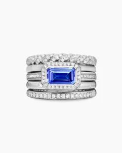 Stax Five Row Ring 18K White Gold with Tanzanite and Diamonds, 14mm