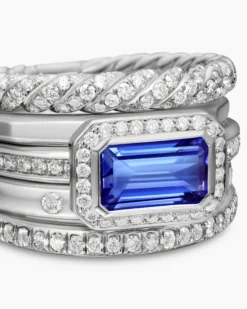 Stax Five Row Ring 18K White Gold with Tanzanite and Diamonds, 14mm