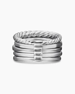 Stax Five Row Ring 18K White Gold with Tanzanite and Diamonds, 14mm