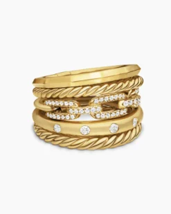 Stax Five Row Ring 18K Yellow Gold with Diamonds, 15mm