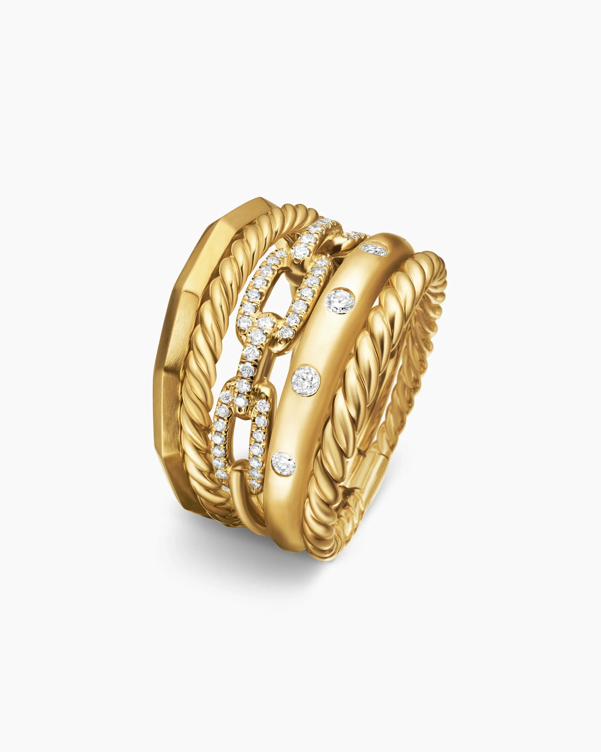 Stax Five Row Ring 18K Yellow Gold with Diamonds, 15mm