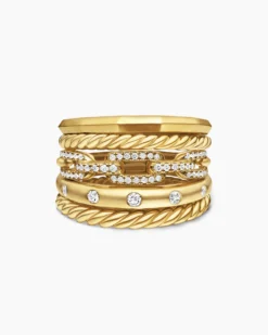 Stax Five Row Ring 18K Yellow Gold with Diamonds, 15mm