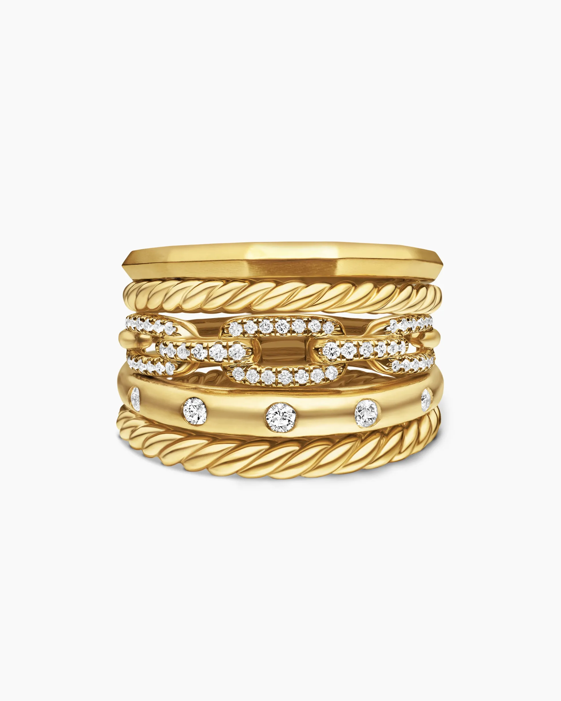 Stax Five Row Ring 18K Yellow Gold with Diamonds, 15mm