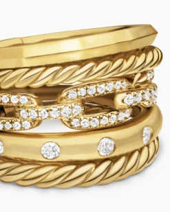 Stax Five Row Ring 18K Yellow Gold with Diamonds, 15mm
