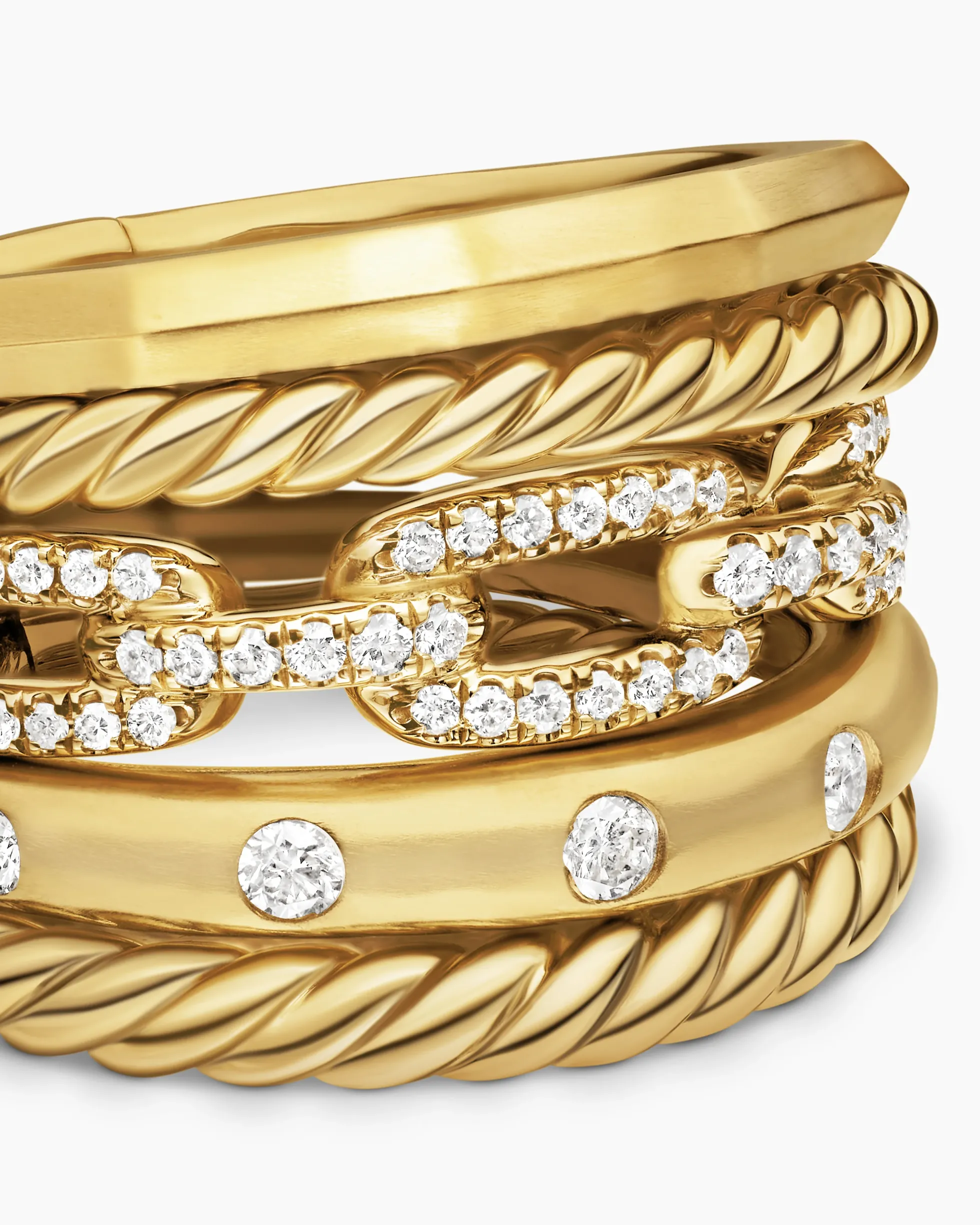 Stax Five Row Ring 18K Yellow Gold with Diamonds, 15mm