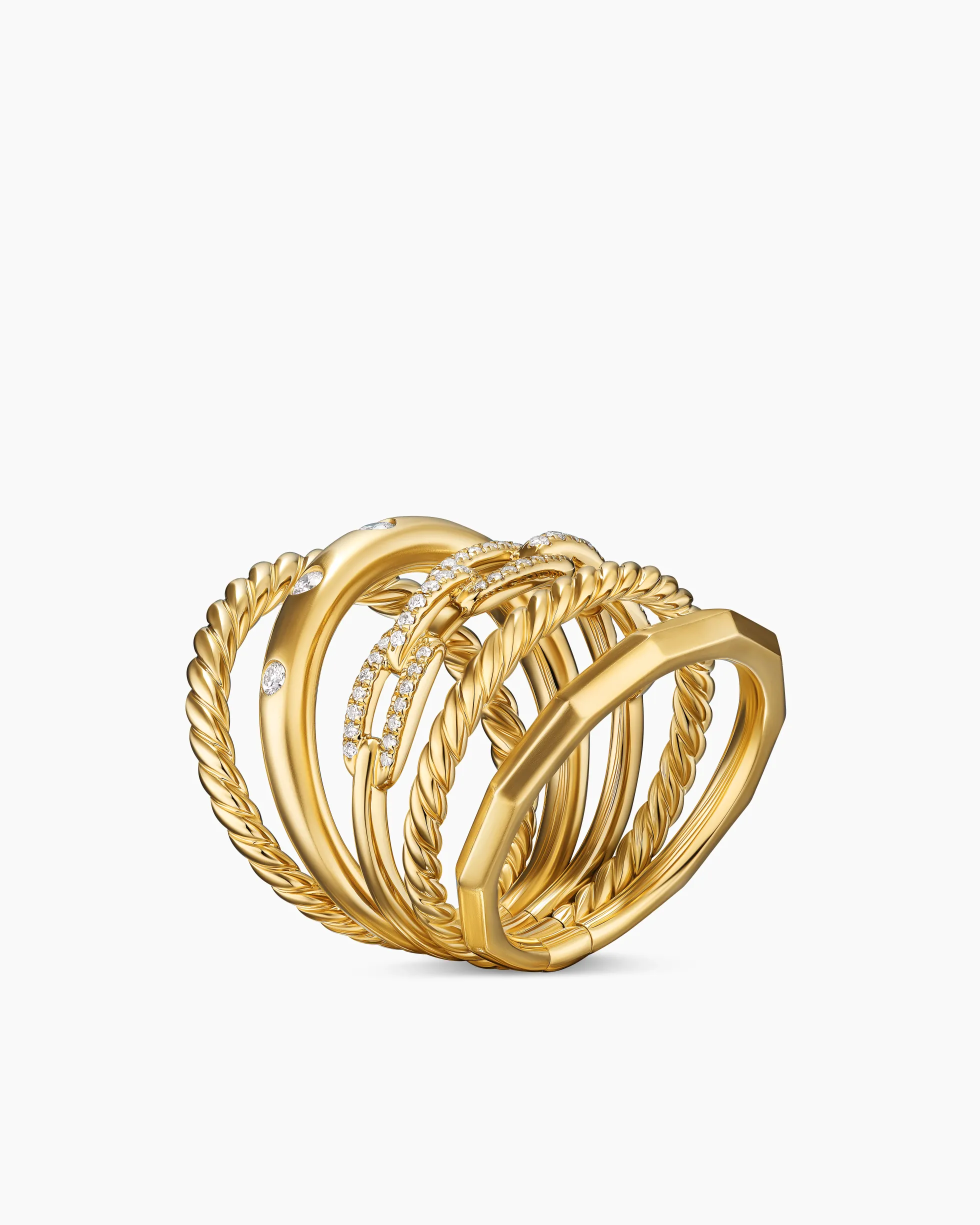 Stax Five Row Ring 18K Yellow Gold with Diamonds, 15mm