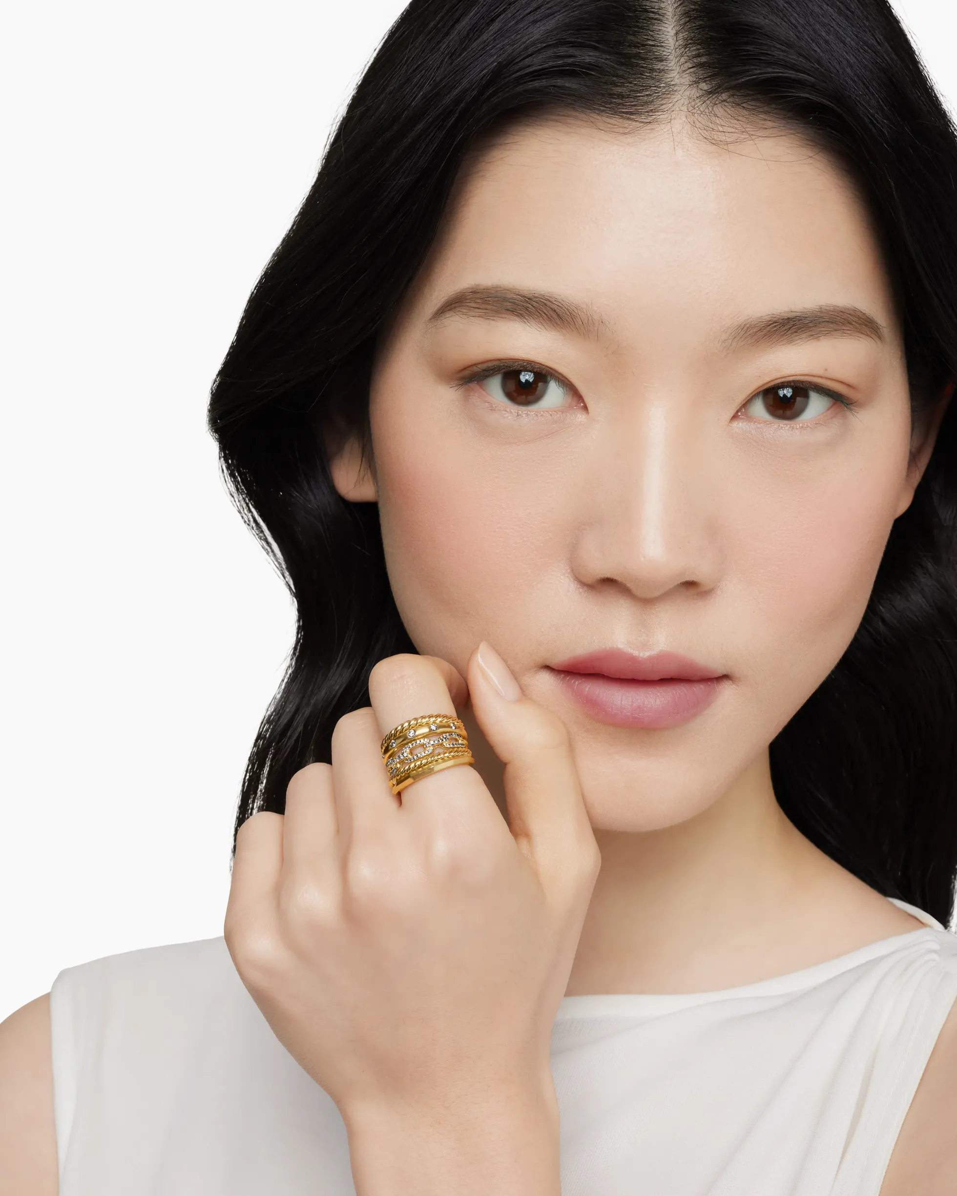Stax Five Row Ring 18K Yellow Gold with Diamonds, 15mm