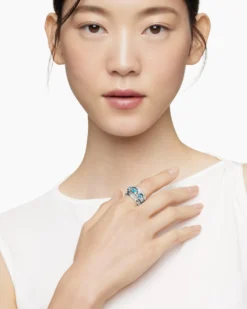 Stax Five Row Ring Sterling Silver with Hampton Blue Topaz and Diamonds, 15mm